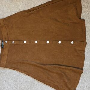 Faux Suede Brown Button-Front Skirt Penny Lane